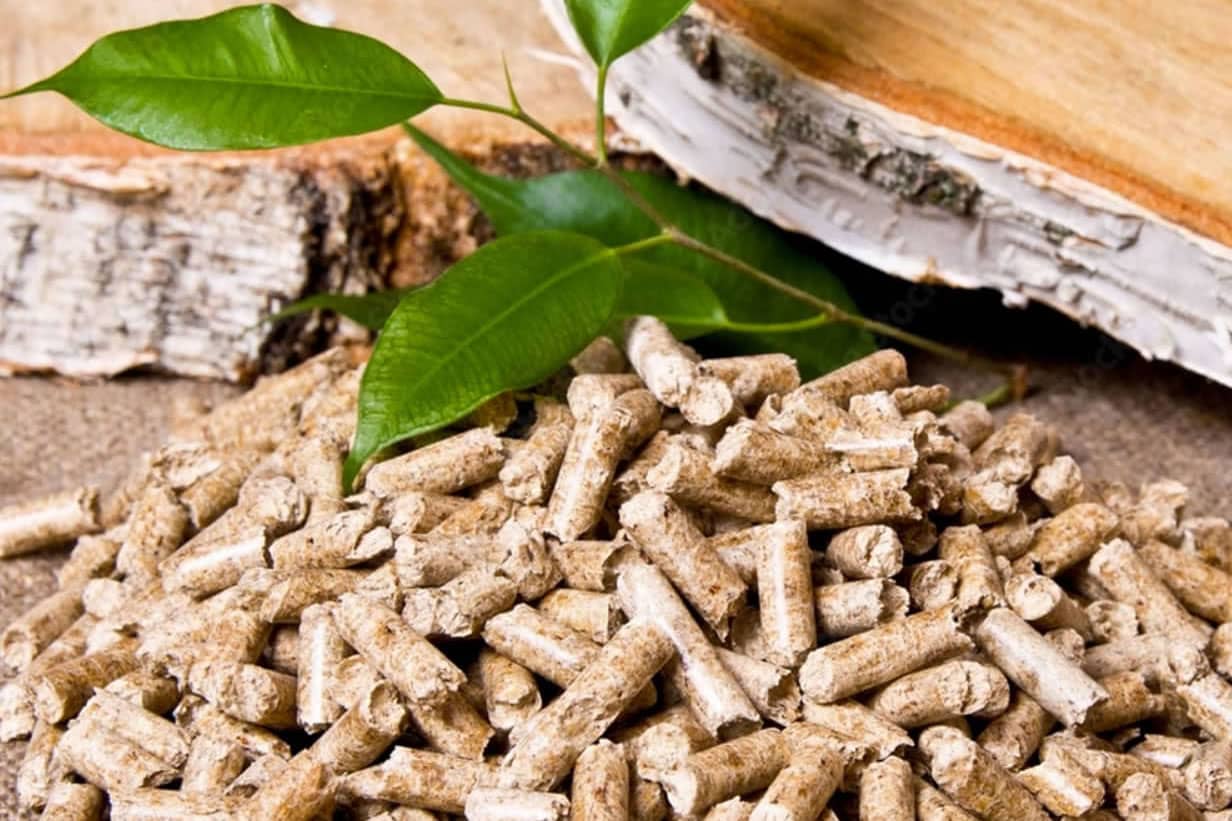 Haufen Holz Biomasse Pellets